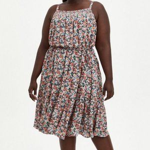 Torrid Trapeze Gauze Floral Pleated Sleeveless Tie-Waist Midi Dress NWOT Sz 4